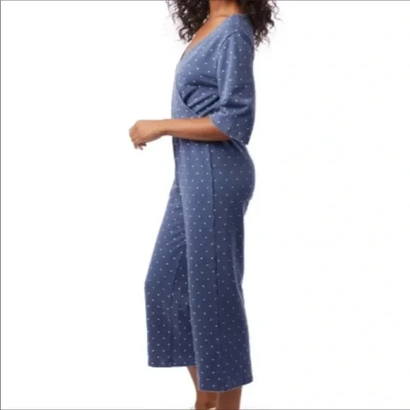 NWT Alternative Bay Blue Pin Dot Piper Cross Front Cropped Jumpsuit XS Dots - Picture 3 of 5